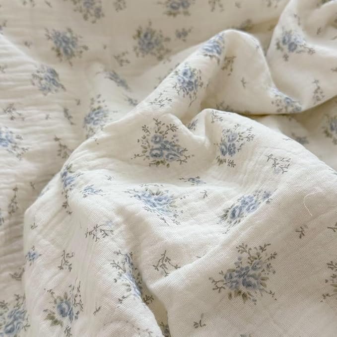 BuLuTu Blue Flower Freesia Toddler Girls Boys Quilts 100% Cotton Muslin Toddler Bed Blankets Soft Lightweight Children Comforter for Standard Crib Cot, 47x59 Inches