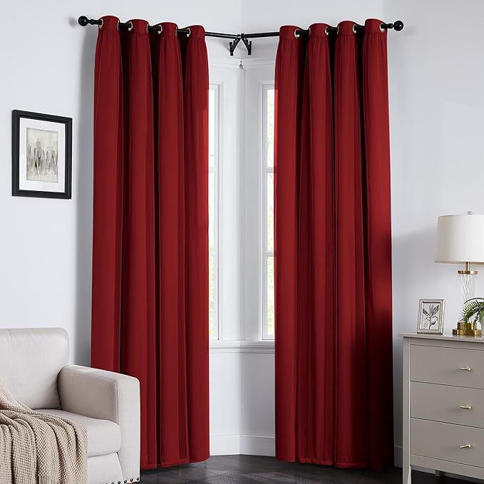 100% Blackout Curtains for Bedroom, Double Layer Red Curtains, Black Out Curtain 63 inch Long with Sheer Overlay for Living Room, Room Darkening Window Drapes with Grommet, 52" W x 63" L