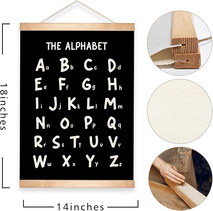 Kids Alphabet and Numbers Educational Chart Set of 2 for Classroom Decor,Colorful Educational Poster for Toddlers 1-3,Toddler Learning Poster for Kids Ages 3-5 for Nursery Playroom,Classroom Must Haves (Black)