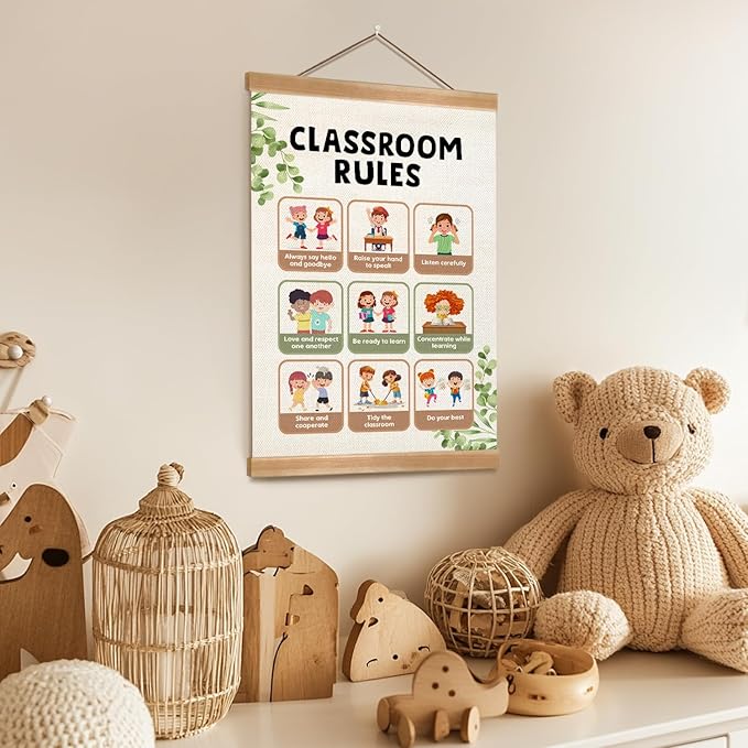 ZTGDA Classroom Rules Poster, Classroom Art Poster Decor for Toddler Room Playroom Nursery,Educational Posters for Preschoolers,Kids Wall Decor 12x16inch(Classs room rules)
