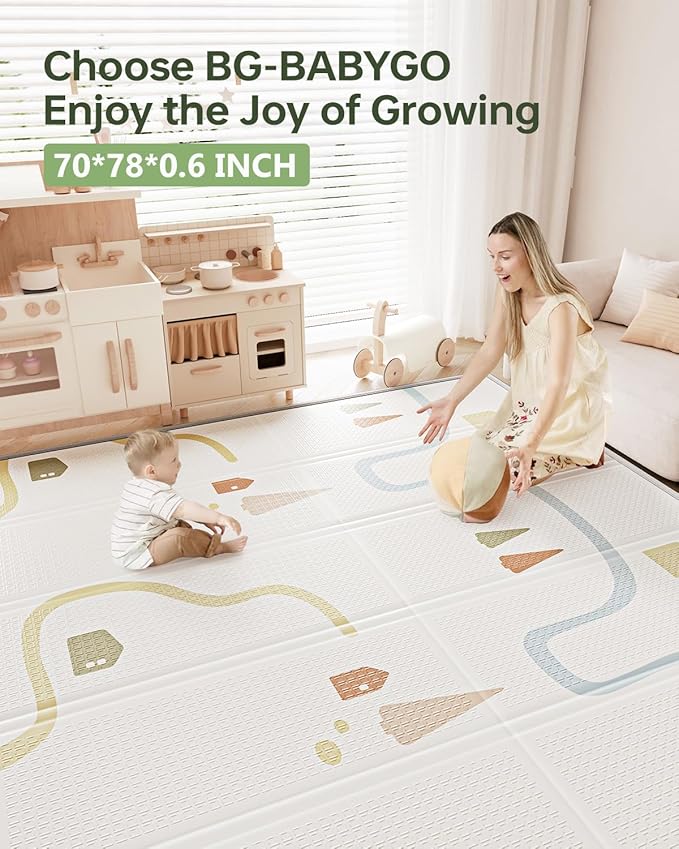 Baby Play Mat, Reversible Baby Girl Play Mat for Floor, Foam Padded Playmats for Babies and Toddlers, Large Foldable 78"x70" Waterproof Baby Crawling Mat for Indoor&Outdoor&Travel(70*78*0.4)