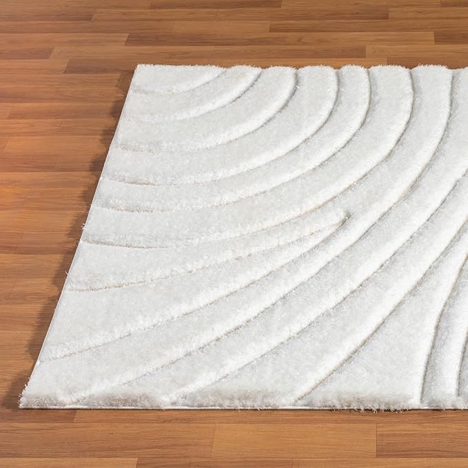 LUXE WEAVERS Lantanas Collection 7070 Cream 8x10 Modern Shag Geometric Area Rug