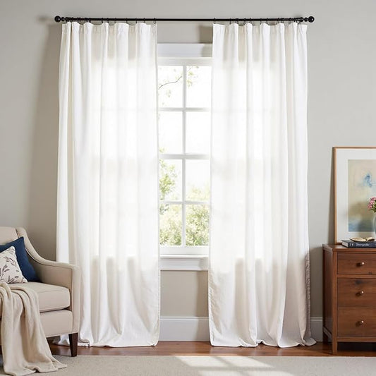 jinchan Linen Blend Curtains 90 inch Length 2 Panels for Bedroom Living Room, Light Filtering 60 inch Wide Farmhouse Drapes with Rod Pocket Back Tab(60W x 90L, Off White)