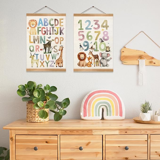 ZTGDA Alphabet Numbers Poster Set of 2, Children's Room Wall Art, Animal Numbers & ABC Banner Poster, Letter Banner Wall Hanging Decor for Toddler Room Playroom Nursery Wall Classroom Decor