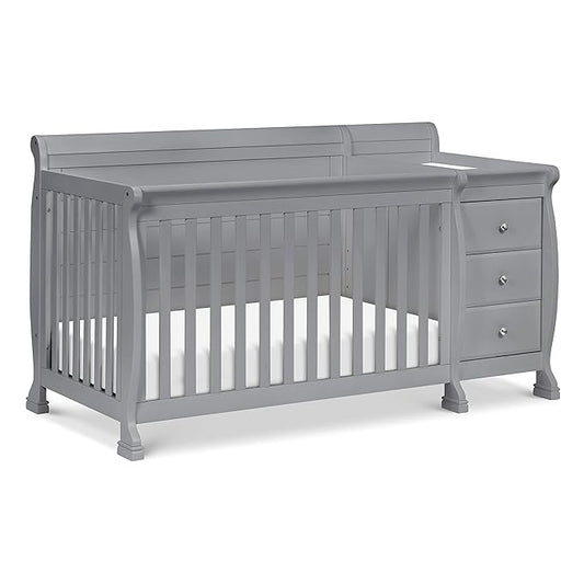 DaVinci Kalani 4-in-1 Convertible Baby Crib & Changing Table Combo - GREENGUARD Gold Certified - Toddler Bed, Daybed, Full-Size Bed Conversion - 4 Adjustable Mattress Heights - Gray