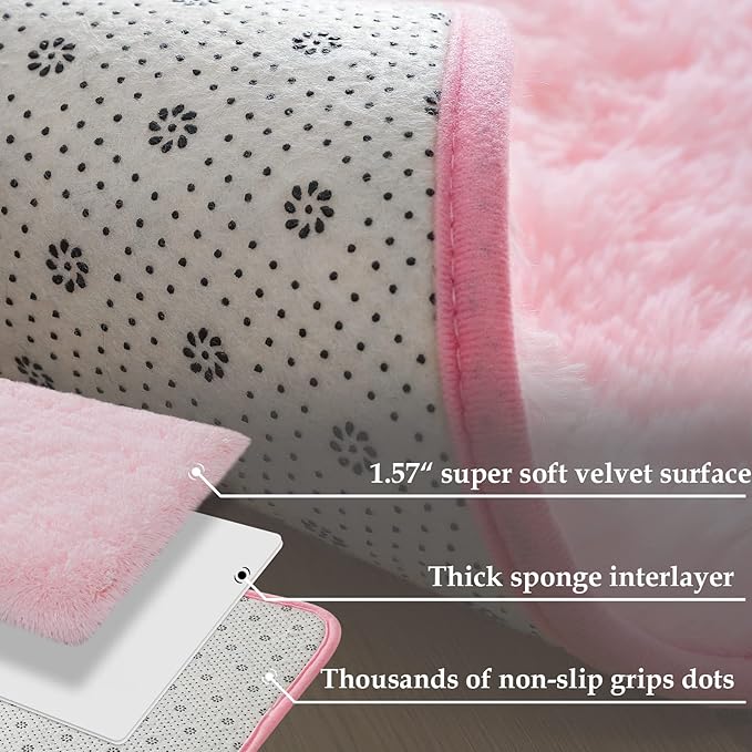 Merelax Soft Modern Indoor Shaggy Area Rug for Bedroom Livingroom Dorm Kids Room Home Decorative, Non-Slip Plush Fluffy Furry Fur Rugs Comfy Nursery Accent Floor Carpet 2x3 Feet, Pink