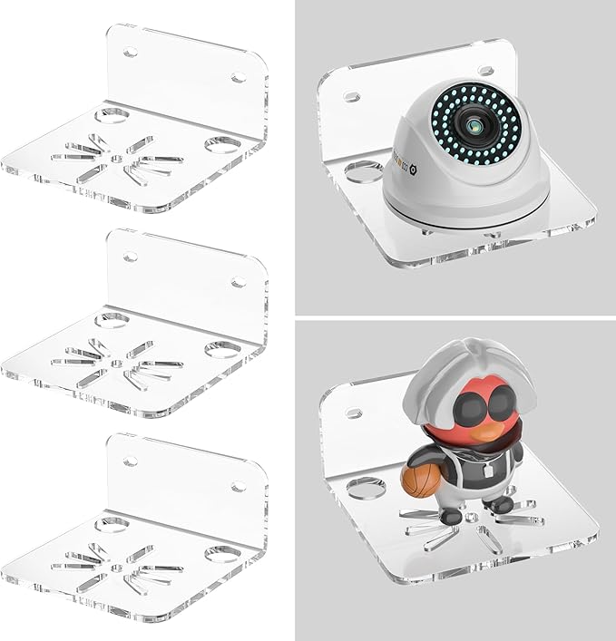Clear Acrylic Wall Shelf 3 Pack for Smart Security Cameras, Baby & Pet Monitors, Small Floating Shelf for Plants, Speaker, Dog Camera, with Cable Clips