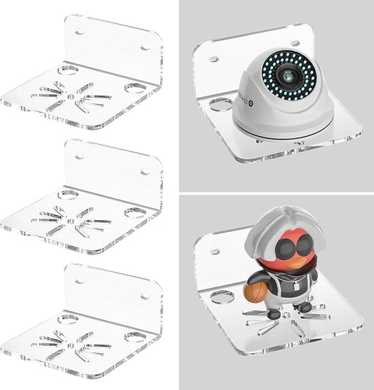 Clear Acrylic Wall Shelf 3 Pack for Smart Security Cameras, Baby & Pet Monitors, Small Floating Shelf for Plants, Speaker, Dog Camera, with Cable Clips