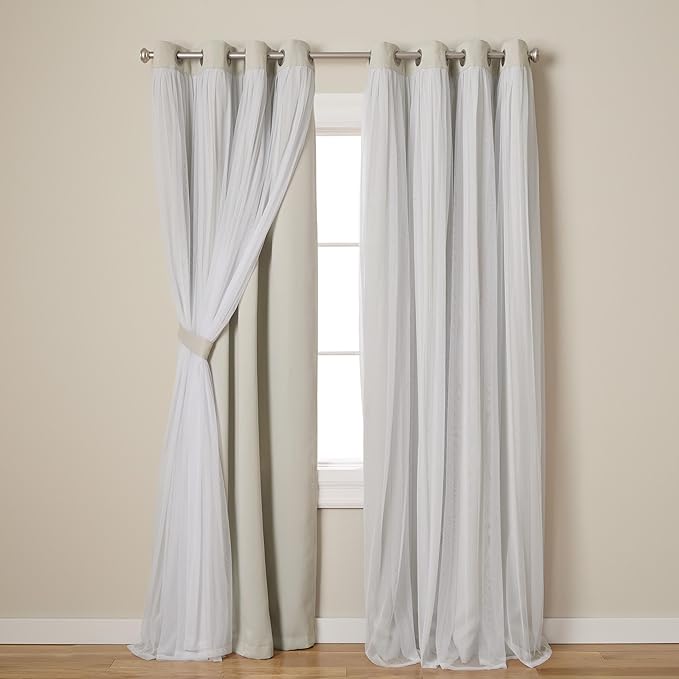 TOWN & COUNTRY LUXE Talia Double Layer Indoor Curtains, Sheer and Room Darkening Blackout, Grommet Top, Energy Efficient, 2-Pack Set, 52"x120", Cloud Grey