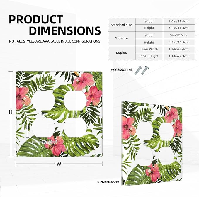 Tropical Plant Green Palm Outlet Covers 2-Gang Duplex Light Switch Cover Decorative Gfci Wall Plate Covers Electrical Receptacle Switch Plate Cover Plug Faceplate for Bathroom Decor