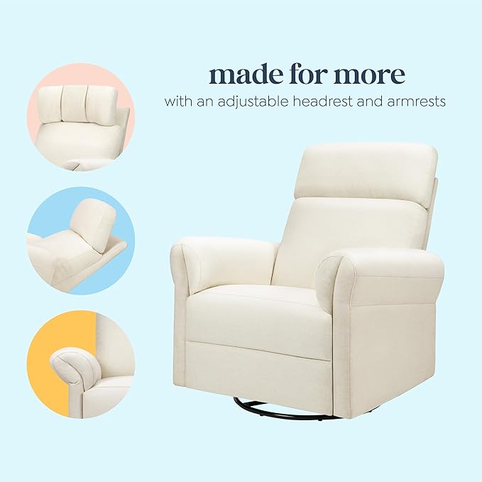 Davinci Suzy Flex Nursery Recliner and Swivel Glider with Adjustable Headrest and Armrests, High Pillowback in Vanilla | GREENGUARD Gold, FSC, CertiPUR-US® Certified