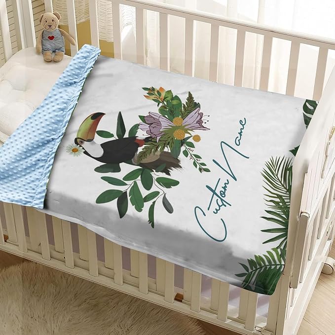 Personalized Baby Blanket with Name – Toucan Pattern Soft Receiving Blanket for Newborn Boys, Custom, Hunting Theme Nursery Decor for Toddlers
