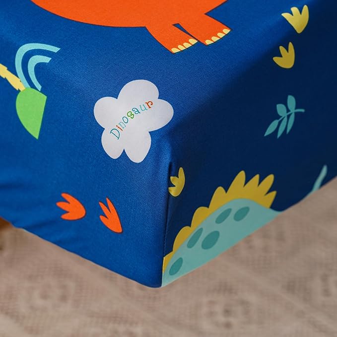 KAREVER Cartoon Toddler Bedding Set Dinosaur Print 4 Pieces Crib Bed Set Kids Animal Print Comforter Set
