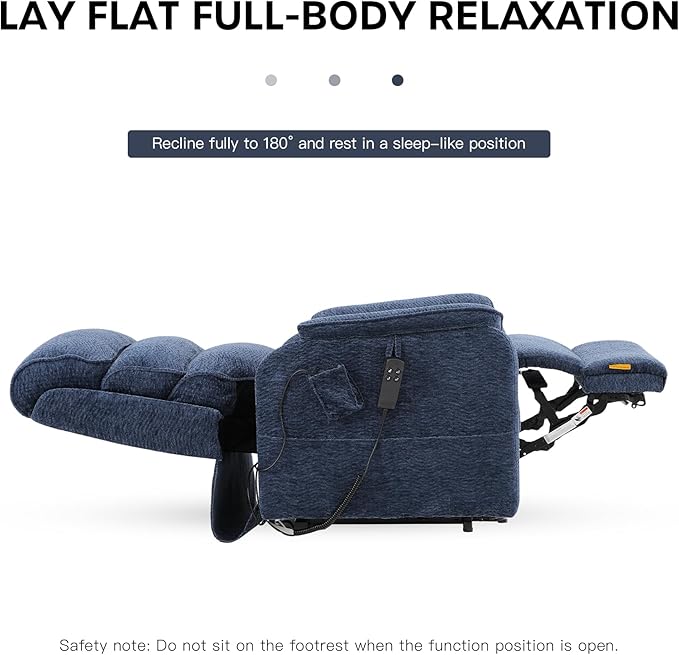 DYNOX 400lbs Big Man Lift Chair Large-Wide Power Dual Motor Lift Recliners Chairs Lay Flat Chair with Infinite Positions, Heat & Massage, (9298,Chenille,Blue)