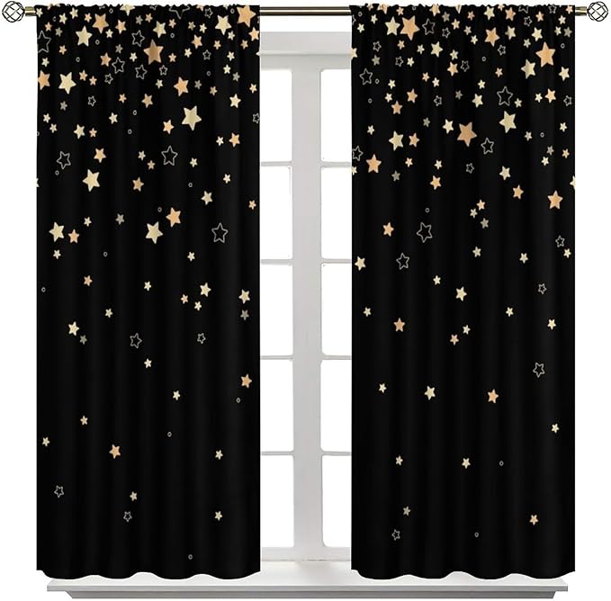Star Celestial Blackout Curtain, Space Funny Fantasy Galaxy Starry Night Window Curtain for Kids Bedroom Nursery Toddler Room 42" W X 54" L