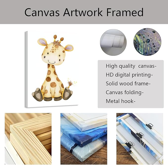CCKOPPI Nursery Decor Canvas Wall Art Cute Wildlife Giraffe Jungle Animal Theme Watercolor Print Poster Decor Painting for Baby Room Nursery Bathroom Decor(Artwork-02, 16"x24")