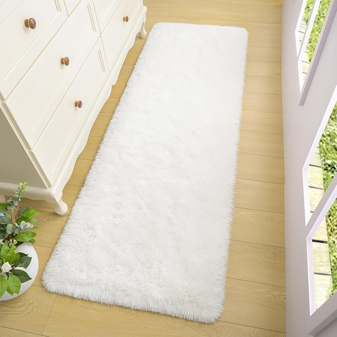 BENRON Soft Runner Rugs for Bedroom 2x8, Washable Long Runners for Hallway Entryway Kitchen Dorm, Fluffy Throw Rug for Kids Girls Room Decor Photo Prop, Cream White