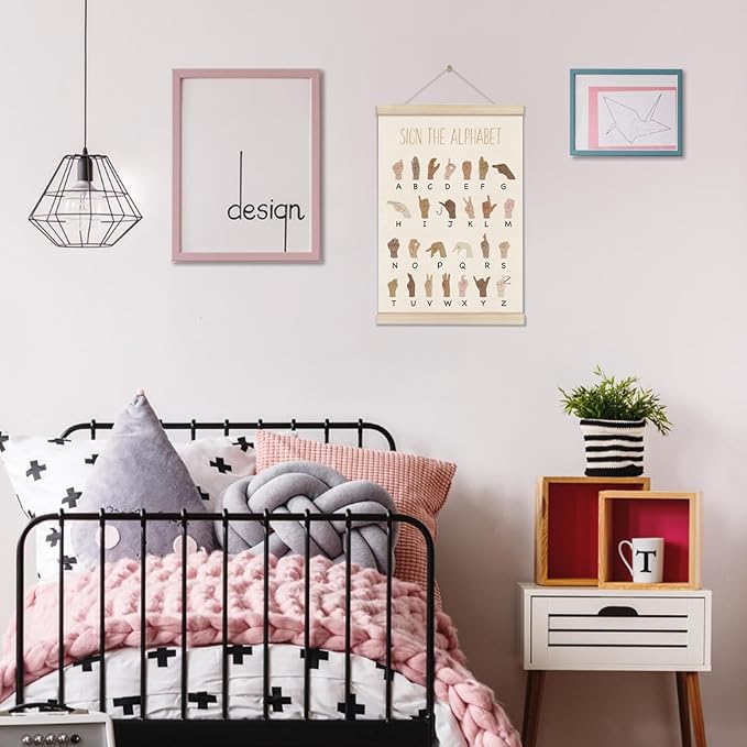 DOI-LANEE ASL Alphabet Poster Hanger Frame, Educational Posters for Toddlers 16x12 Inch, American Sign Language, ABC Learning Wall Art, Boho Classroom Decor, Playroom Wall Art