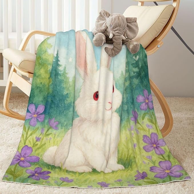 Ship Next Day Personalized Baby Blanket for Kids, Custom Baby Blanket with Name, Super Soft Flannel Blankets, Custom Cute Rabbit Animal Blankets Baby Gifts for Christmas.