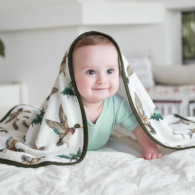 Breling Mallard Muslin Baby Blankets for Girls Boys, 100% Cotton Crib Blanket for Infant Toddler, 40 x 36 Inch Soft and Lightweight Nursery Swaddling Wrap