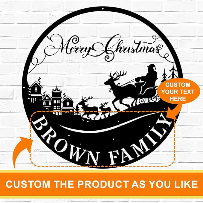 Custom Christmas Welcome Sign, Personalized Reindeer Metal Sign, Indoor/Outdoor Porch Decor, Black Wall Art, Party Supplies, Personalized Christmas Gifts