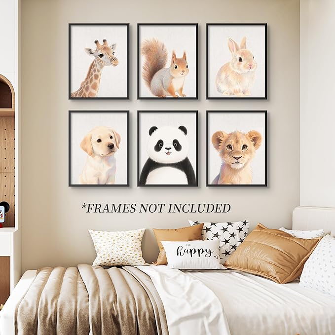 VOLIX Set of 6 Wall Art Unframed Jungle Animal Wall Hanging Decor for Kids Room, Nursery, Safari Themed Birthday Party, 8" x 10"