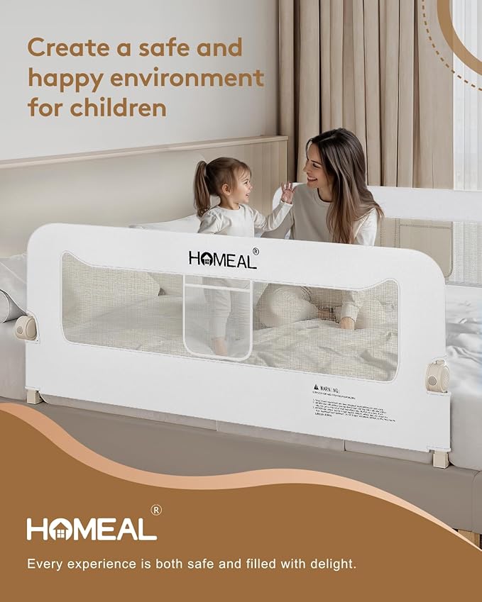 HOMEAL Bed Rail for Toddlers, 32in Swing Down Toddler Bed Rails with U-Shape Base, Foldable Baby Bed Rail Guard for Twin, Full, Queen, King Beds, Bed Rail for Baby, White