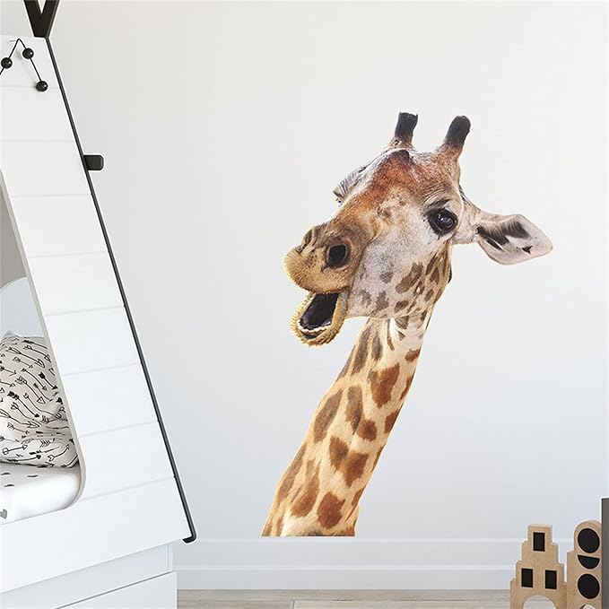 ROFARSO Lifelike Cute Lovely Giraffe Animal Wall Stickers Removable Wall Decals Peel and Stick Wall Art Decorations Home Decor for Kid Nursery Baby Bedroom Living Room Playing Room Murals