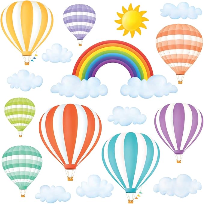 DECOWALL DS8-1801 Rainbow and Hot Air Balloons Kids Wall Stickers Wall Decals Peel and Stick Removable Wall Stickers for Kids Nursery Bedroom Living Room Decor