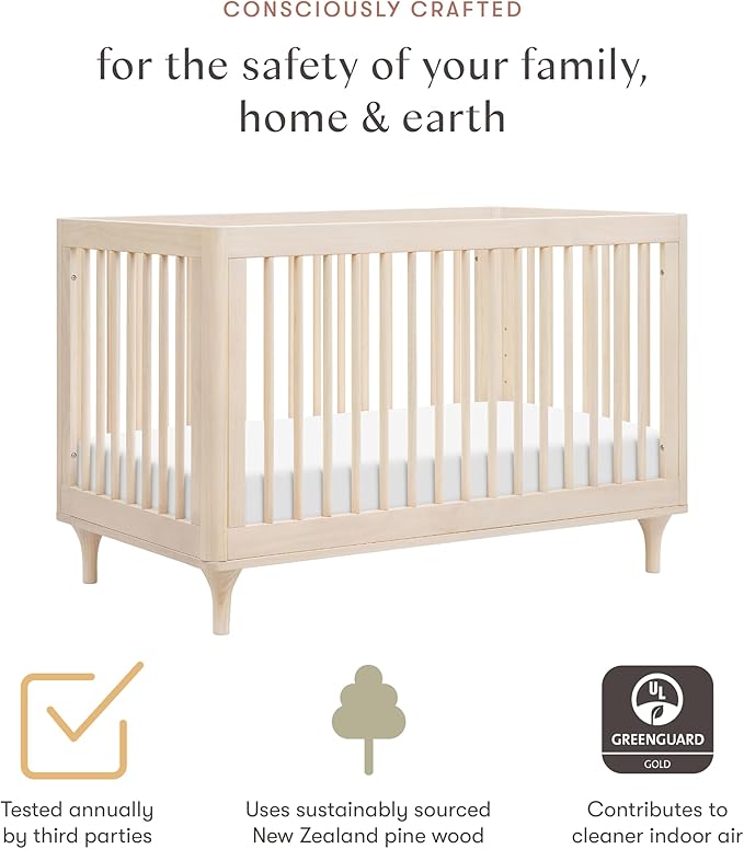 babyletto Lolly 3-in-1 Baby Crib Convertible to Toddler Bed & Daybed - GREENGUARD Gold Certified - 4 Adjustable Heights - Includes Toddler Conversion Kit - Made of 100% Solid Wood - Washed Natural
