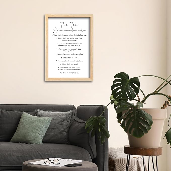 Surfapans The Ten Commandments Wall Decor Art 16"X11" Bible Verse Sign God Jesus Prayer Christian Saying Catholic Wood Framed Wall Hanging (Wood)