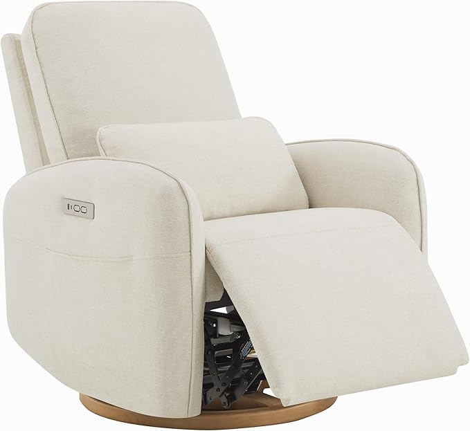 CHITA Power Nursery Glider Recliner Chair, Electric Swivel Rocker Recliner for Adults, Rocking Chair with Removable Lumbar Pillow for Living Room, FSC Certified, Fabric in Linen
