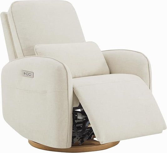 CHITA Power Nursery Glider Recliner Chair, Electric Swivel Rocker Recliner for Adults, Rocking Chair with Removable Lumbar Pillow for Living Room, FSC Certified, Fabric in Linen