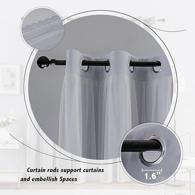 Anytime Home Curtains Blackout and Sheer Layered Solid Window Curtain Panel Pair with Grommet Top, 52Wx108L,Greyish White