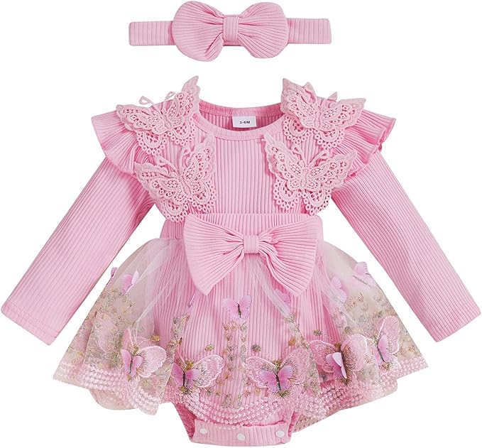 Giraropa Baby Girl Fall Winter Clothes Long Sleeve Romper Dress + Socks + Headband Newborn Infant Cute Casual Outfits