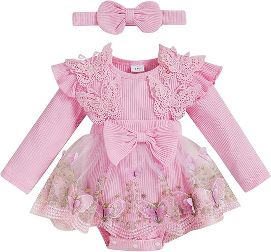 Giraropa Baby Girl Fall Winter Clothes Long Sleeve Romper Dress + Socks + Headband Newborn Infant Cute Casual Outfits