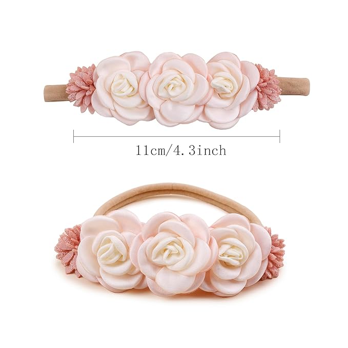 OOSAKU Baby Girl Flower Headbands Set Elastic Floral Headbands 6pcs Soft Nylon Hair Band for Newborn Toddler Hair Accessories (H-F3)