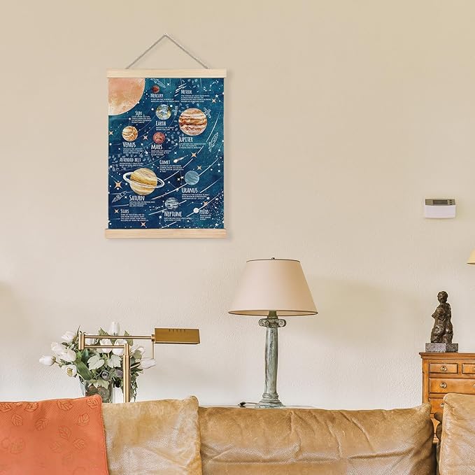 LUVADIAN Solar System Poster Wall Art, Space Decor for Boys Room, Outer Space Room Decor, Space Wall Decor, Space Classroom Decor, Planet Solar System Poster Hanger Frame, 12x16 Inches