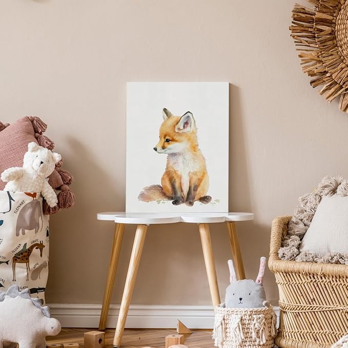 Woodland Nursery Decor, Baby Room Decor, Fox Wall Art Decorations For Safari Nursery Kids Toddler Boy Girl Room Playroom, Animal Wall Art Prints Poster 11x14 Inches Framed