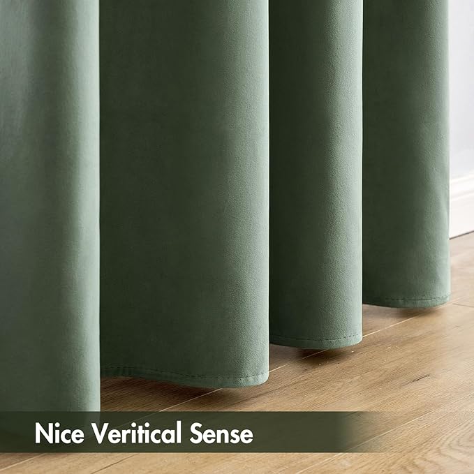MIULEE Velvet Curtains Sage Green Thermal Insulated Blackout Curtain Drapes for Bedroom Living Room Darkening 72 Inches Long Curtains Panels Rod Pocket Set of 2