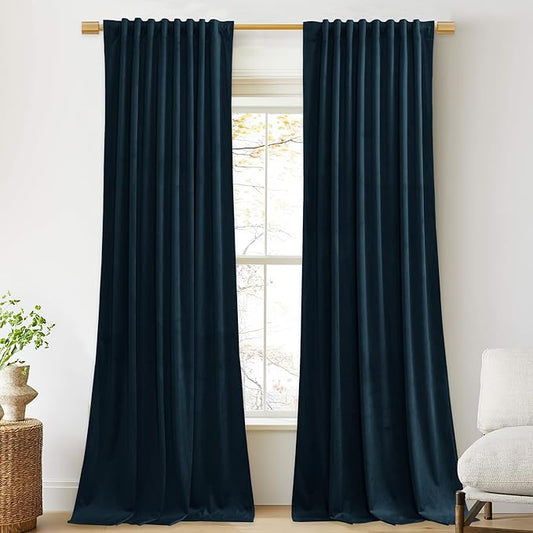 StangH Navy Blue Curtains 100 inches Long Back Tab Thermal Insulated Noise Reducing Drapes for Sliding Door Living Room Privacy Curtain Panels for Bedroom, W52 x L100, 2 Panels