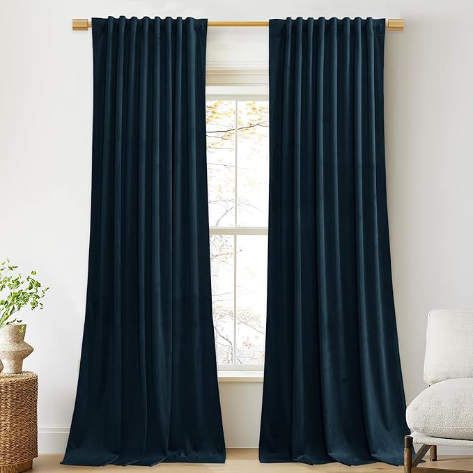 StangH Navy Blue Velvet Curtains 94 inches Long Back Tab Soft Thermal Insulated Room Darkening Sliding Door Drapes Home Decor for Bedroom Living Room, W52 x L94, 2 Panels