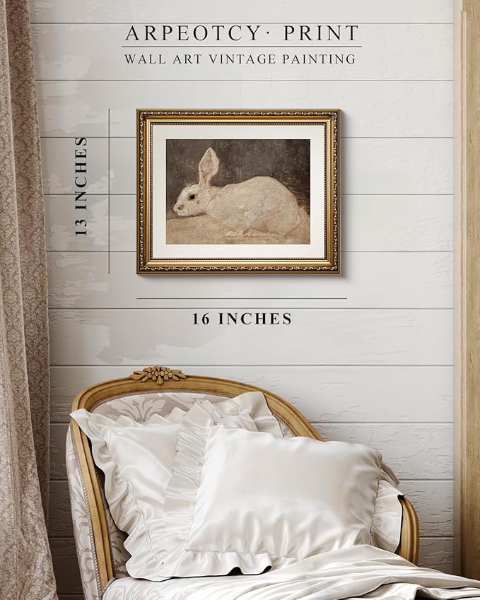 ARPEOTCY Vintage Gold Framed Wall Art, Easter White Rabbit Paintings, Canvas Prints Artwork with Antique Frame, Victorian Wall Picture Decor for Room Gallery Living Room, 13x16 inch