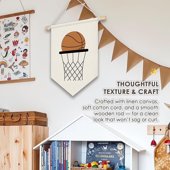 Wheatwin Boys Room Decor, Basketball Sports Wall Hanging Pennant Flag Banner, Basketball Wall Decor for Kids Boys Toddler Nursery Room Bedroom Playroom 15x11 Inch