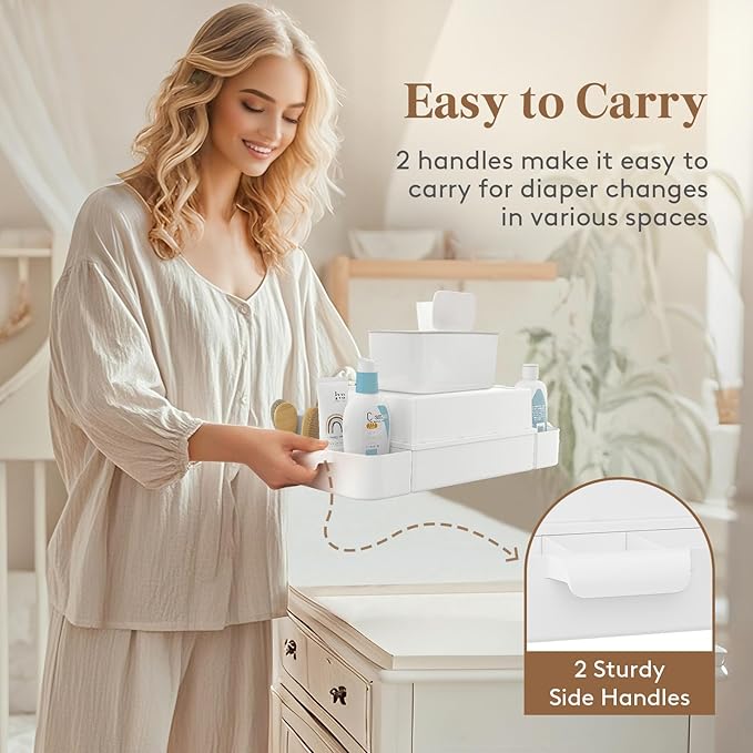 Lifewit Baby Diaper Caddy Organizer, Changing Table Organizer with Handle, Nursery Wipes Diaper Storage for Diapers, Wipes, and More Baby Stuff, White