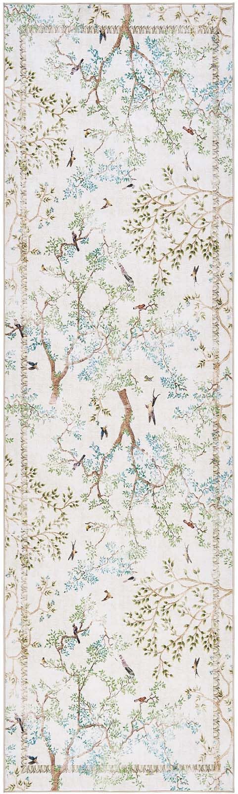 jinchan Yarden Ivory Botanical Birds 3x8 Runner Rug for Hallway Washable Non Slip Soft Nature Plants Modern Runner Carpet Vintage Ultra Thin Low Pile Rug for Entryway Living Room Laundry