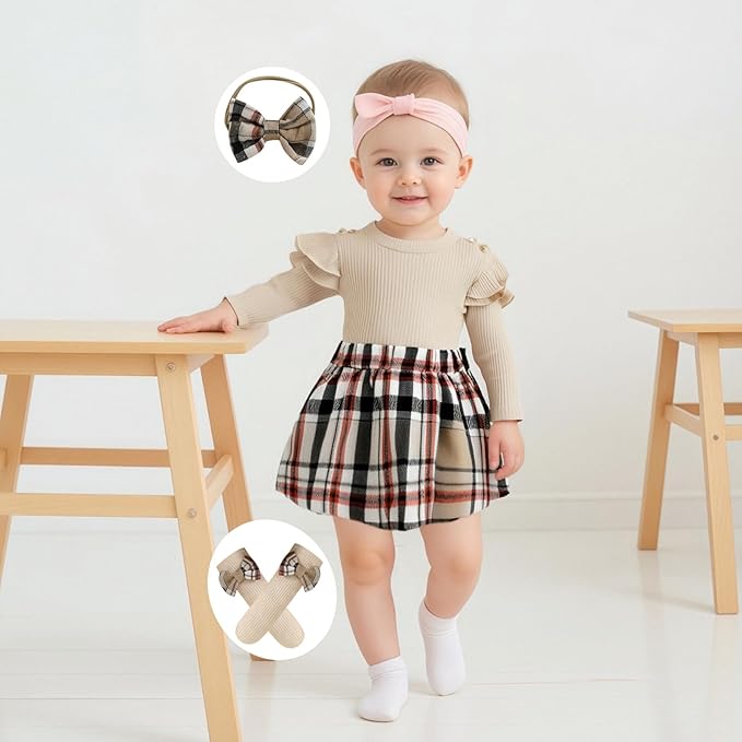 Giraropa Baby Girl Fall Winter Clothes Long Sleeve Romper Dress + Socks + Headband Newborn Infant Cute Casual Outfits