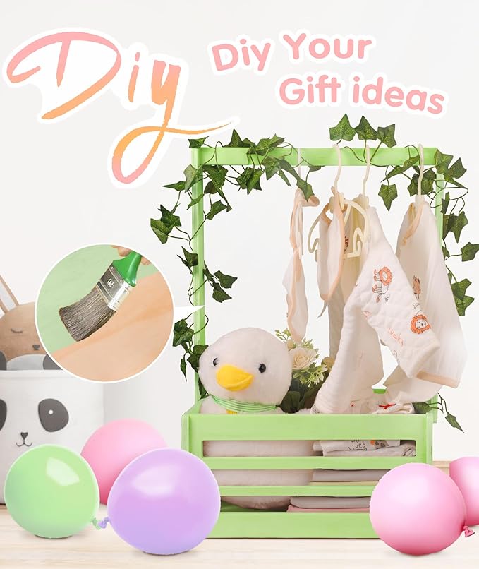 Wooden Baby Shower Crate Closet, Baby Shower Basket with Garland, Welcome Gift Basket Wooden Crate for Baby Shower, Newborn Boys Girls Pregnancy Gifts for New Parents-13.5" L