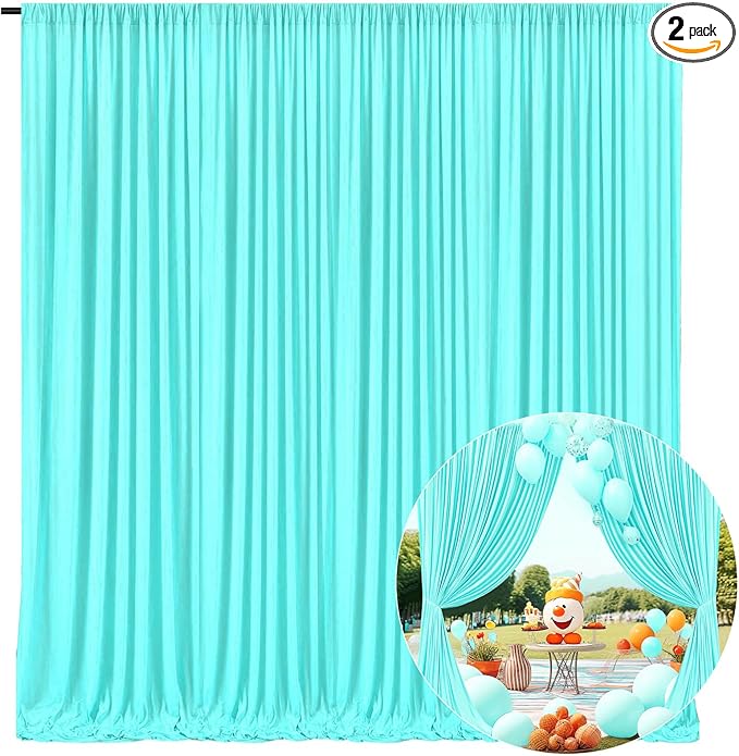 10 x 10 Feet Blue-Green Backdrop Curtain for Partie, Background Curtains for Photoshoot, Birthday, Wedding, Halloween, Thanksgiving, Christmas Day, New Year Party Decorations 5Ft x 10Ft, 2 Panels
