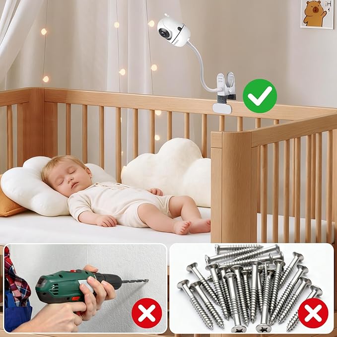 Baby Monitor Mount Compatible with HelloBaby for HB6550/ HB6560/ HB65/ HB6351/ HB40/ HB6339/ HB6336, ANMEATE SM935E Monitor, Adjustable Baby Monitor Stand Flexible Clip Clamp Mount No Drilling